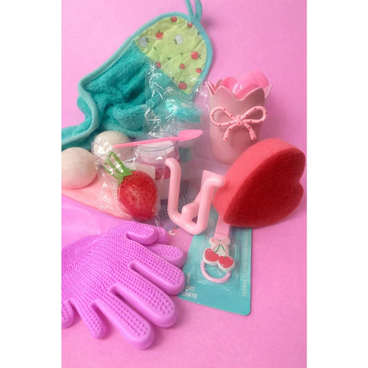 Pink & Teal- Coquette Retro Style 20 Piece Dorm Room Kitchen And Home Accessories Cleaning Bundle