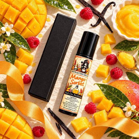 Handmade Mango Sorbet Roll On Perfume Oil, Fruity Gourmand Fragrance, 0.34 oz