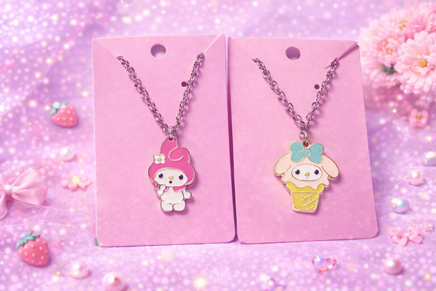 My Melody Necklace Set of 2, Kawaii Sanrio Inspired Jewelry