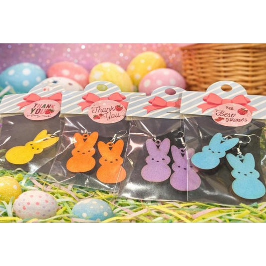 Easter Peeps Bunny Earrings Set – Pastel Wooden Dangle Jewelry