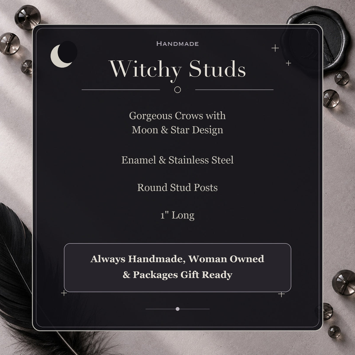 Witchy Goth Crow Raven Dangle Stud Earrings