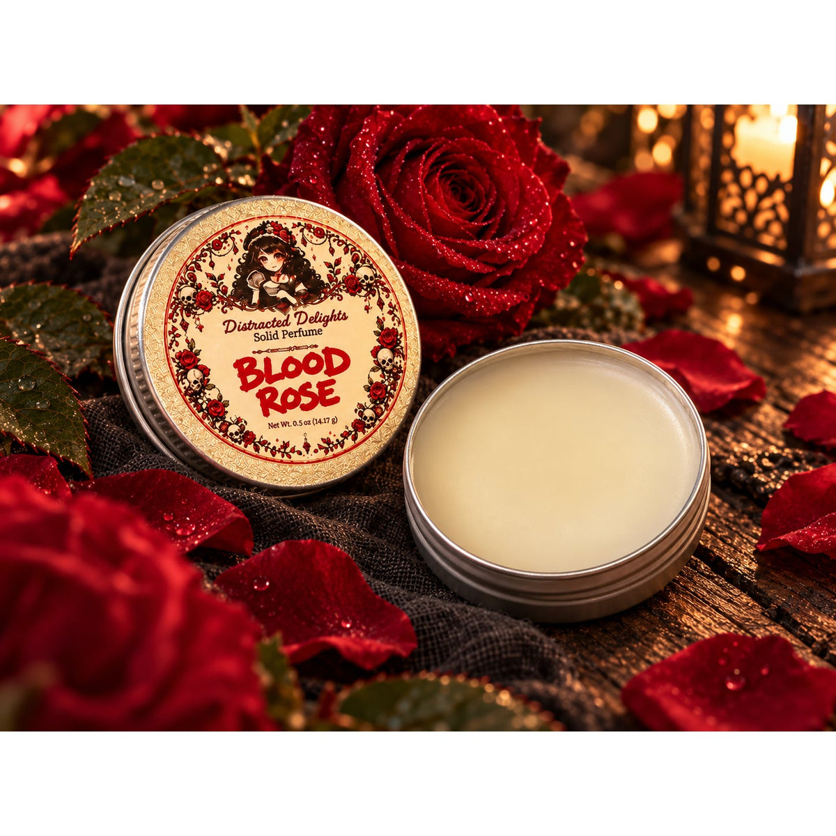 Blood Rose Solid Perfume, Burgundy Rose & Wine Fragrance with Musk and Apple Wood, .5 oz Travel Tin, Handmade Perfume Gift