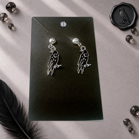 Witchy Goth Crow Raven Dangle Stud Earrings