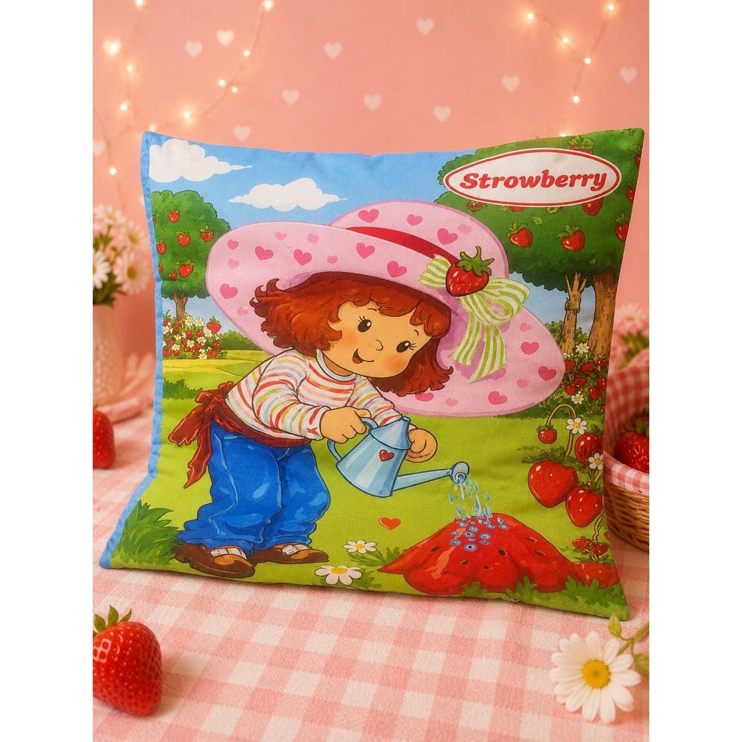 XL Strawberry Shortcake Gift Bundle 15 Piece Kawaii Gift Set Tote Bag, Pillow Cover, Lip Gloss, Perfume, Earrings, Hair Clips One of a Kind