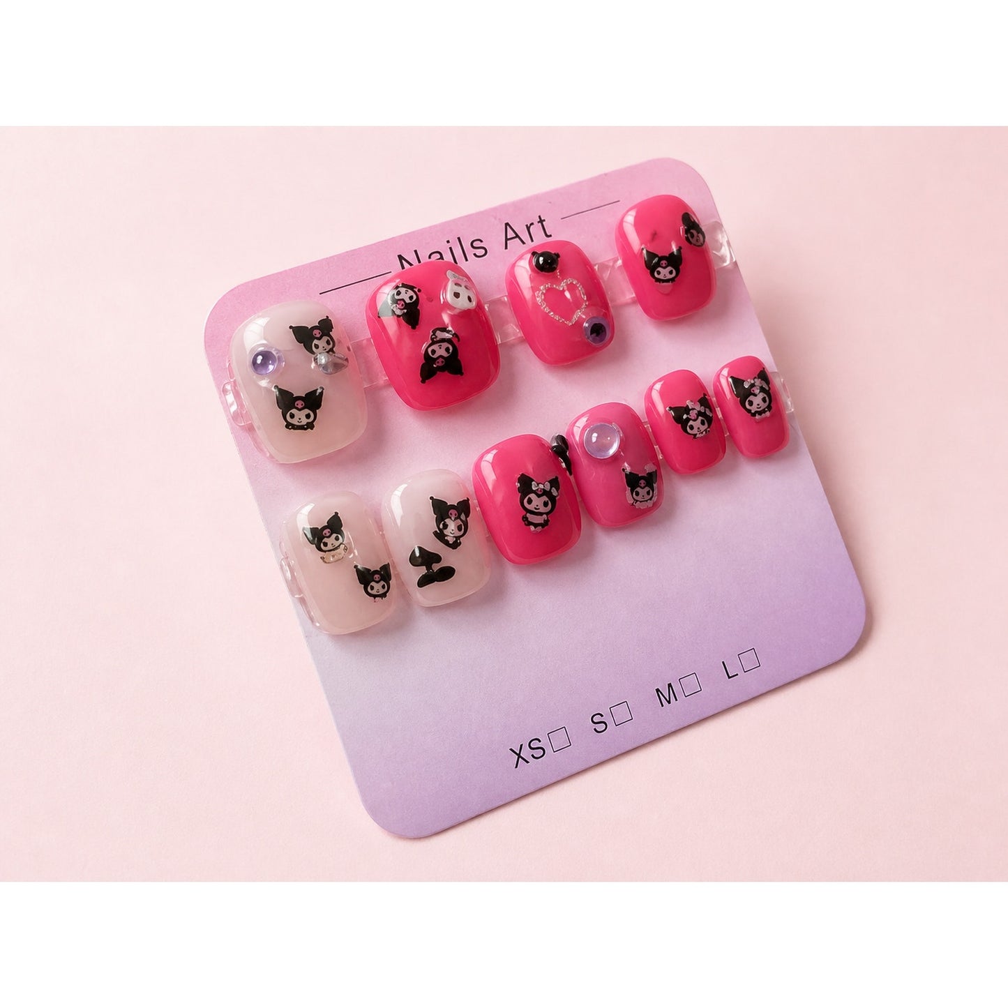 Kuromi Press On Nails – Handmade Pink Kawaii Nail Set – Medium Short Square Nails – Sanrio Inspired Nail Art