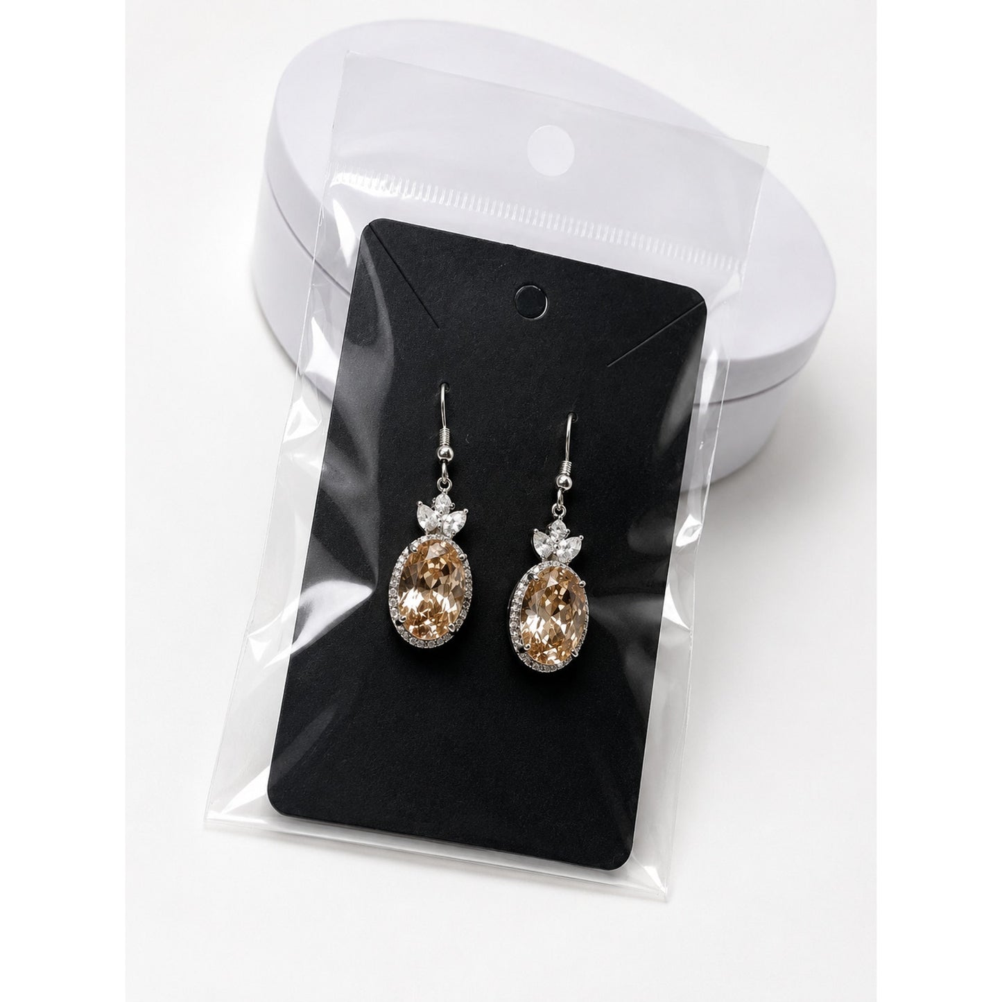 Bomb Party Lab Created Morganite & White Topaz Oval Dangle Earrings