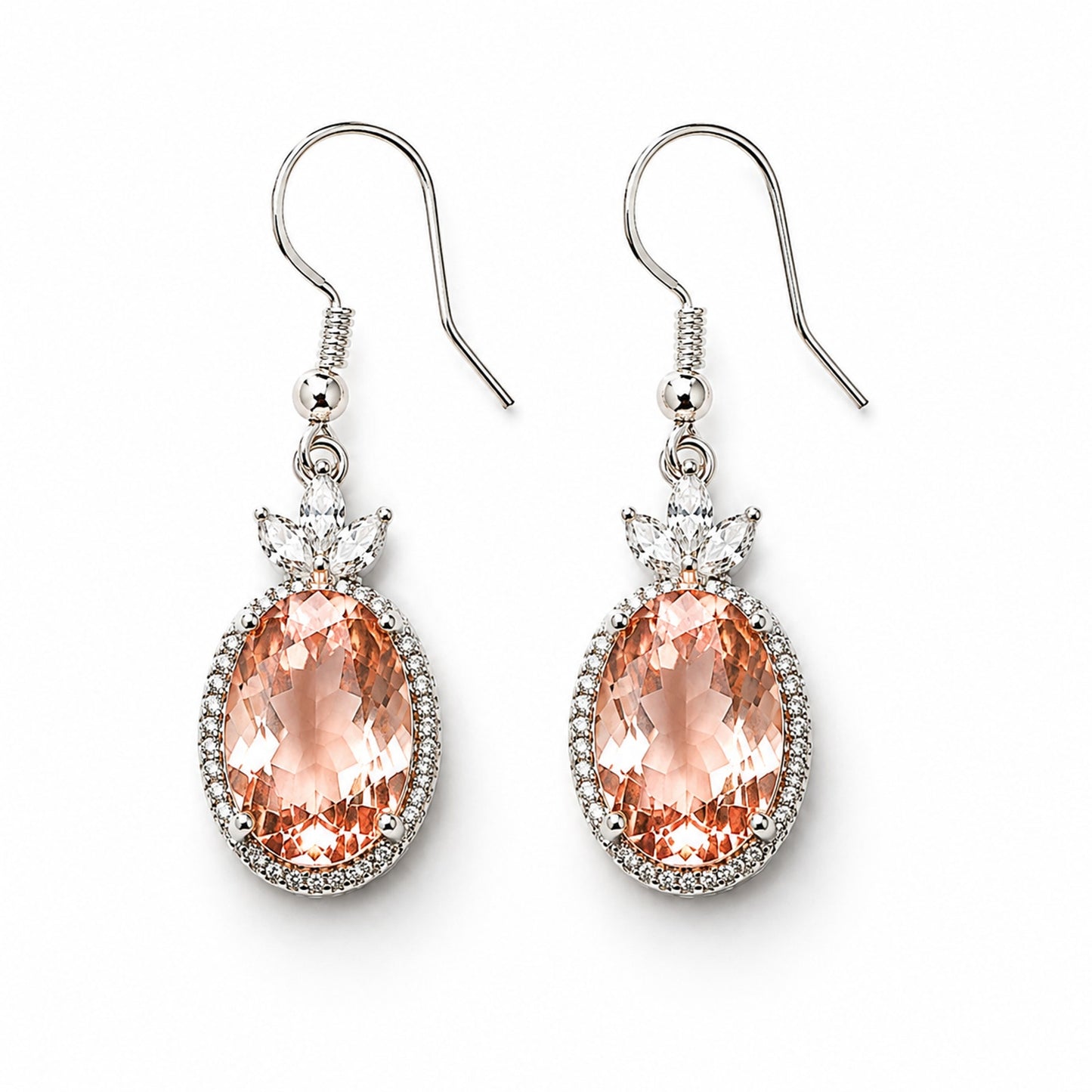 Bomb Party Lab Created Morganite & White Topaz Oval Dangle Earrings