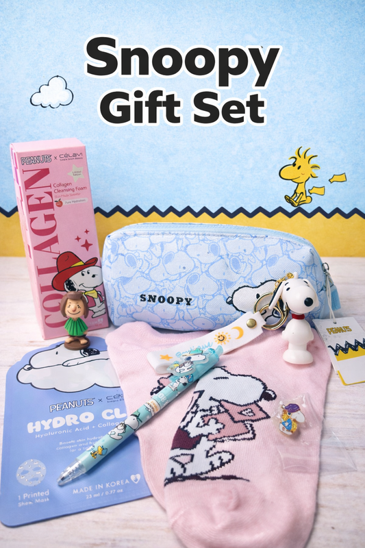 Snoopy Self Care Gift Set Peanuts Bundle Célavi Skincare Miniso Pouch 8 Piece One of a Kind