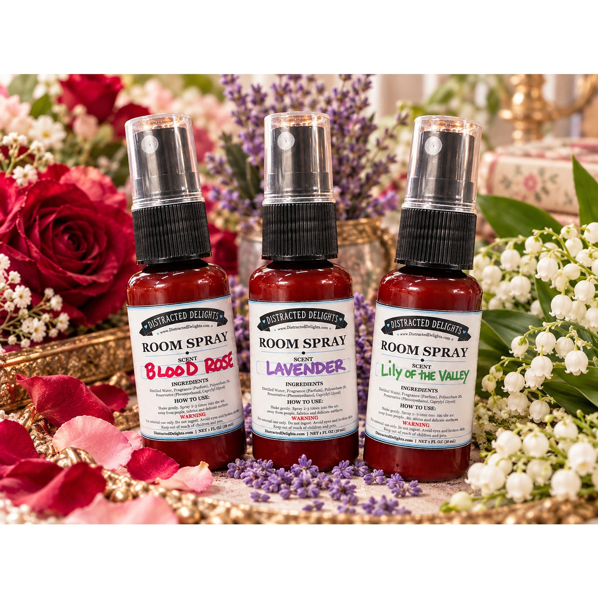 Floral Room Spray Discovery Set-Lavender, Lily Of The Valley, Rose-3-1oz Bottles