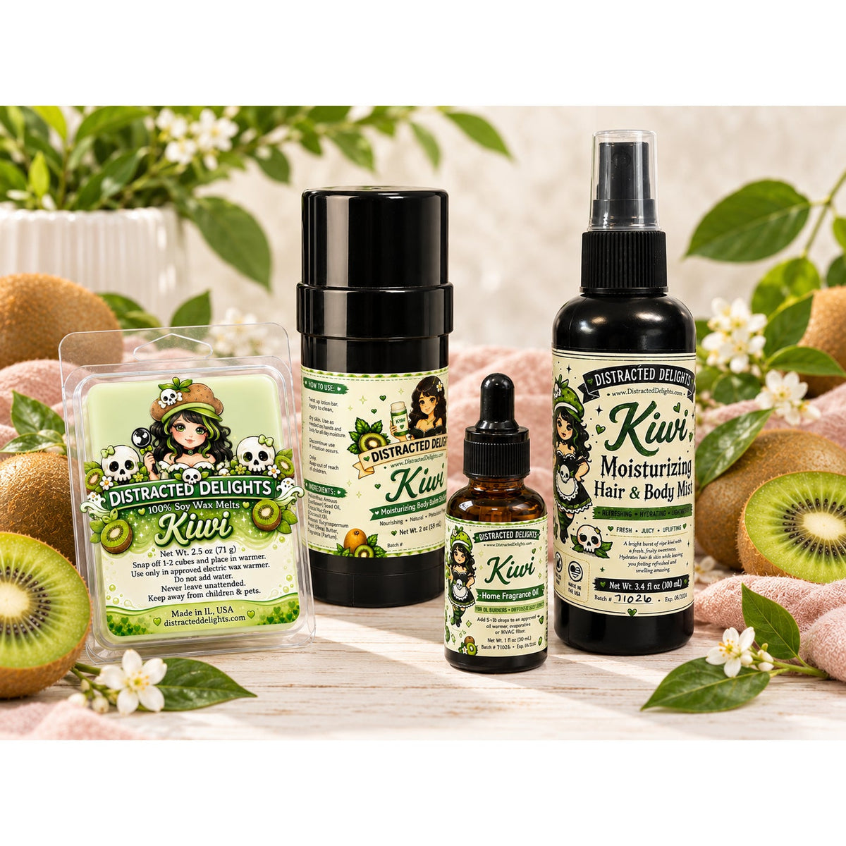 Kiwi-4 Pc Home & Body Scented Gift Bundle Set-Lotion Bar, Body Mist, Home Fragrance