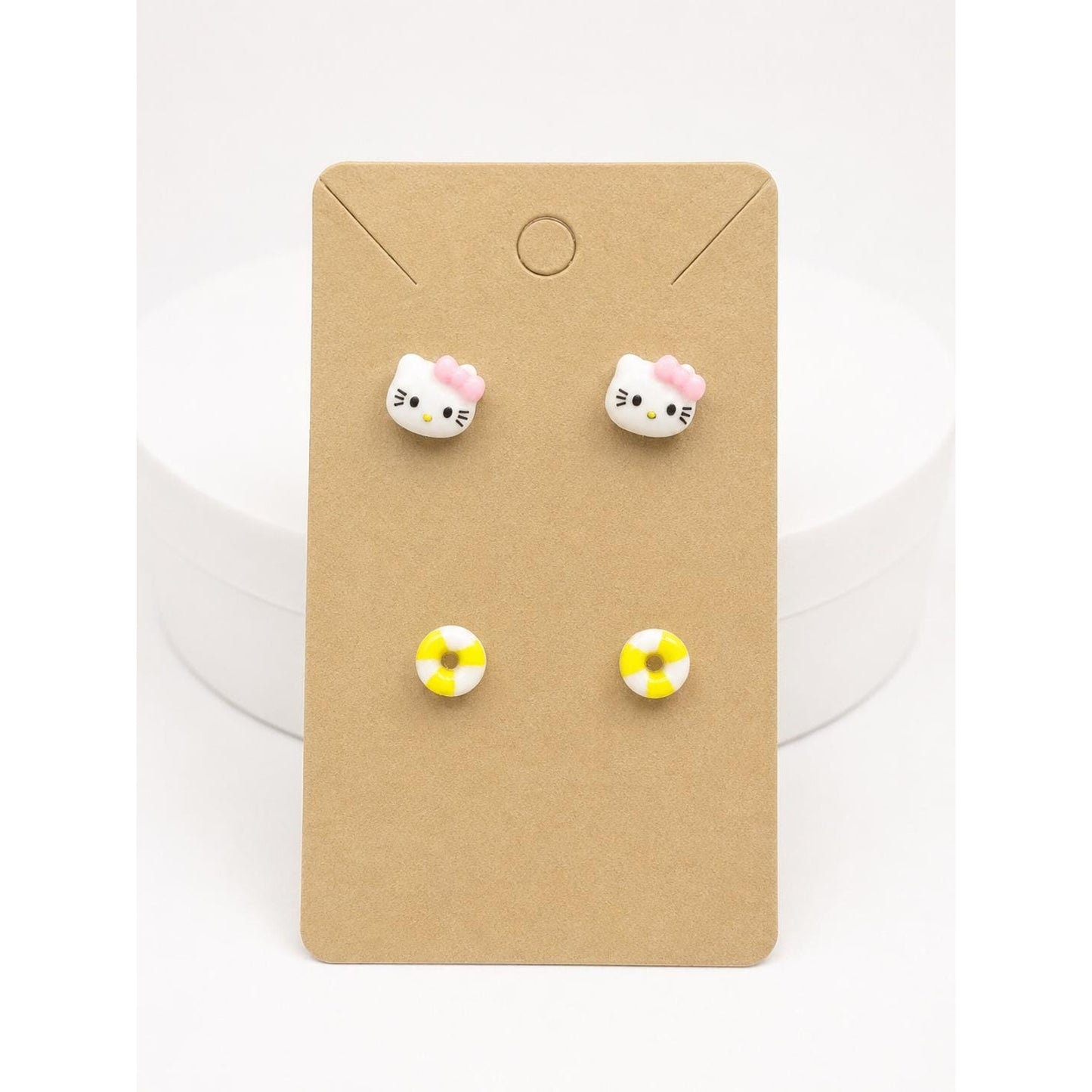 Hello Kitty Summer Stud Earrings Set | Hello Kitty Face & Life Preserver Stud Earrings | Cute Kawaii Earrings 2 Pair Set