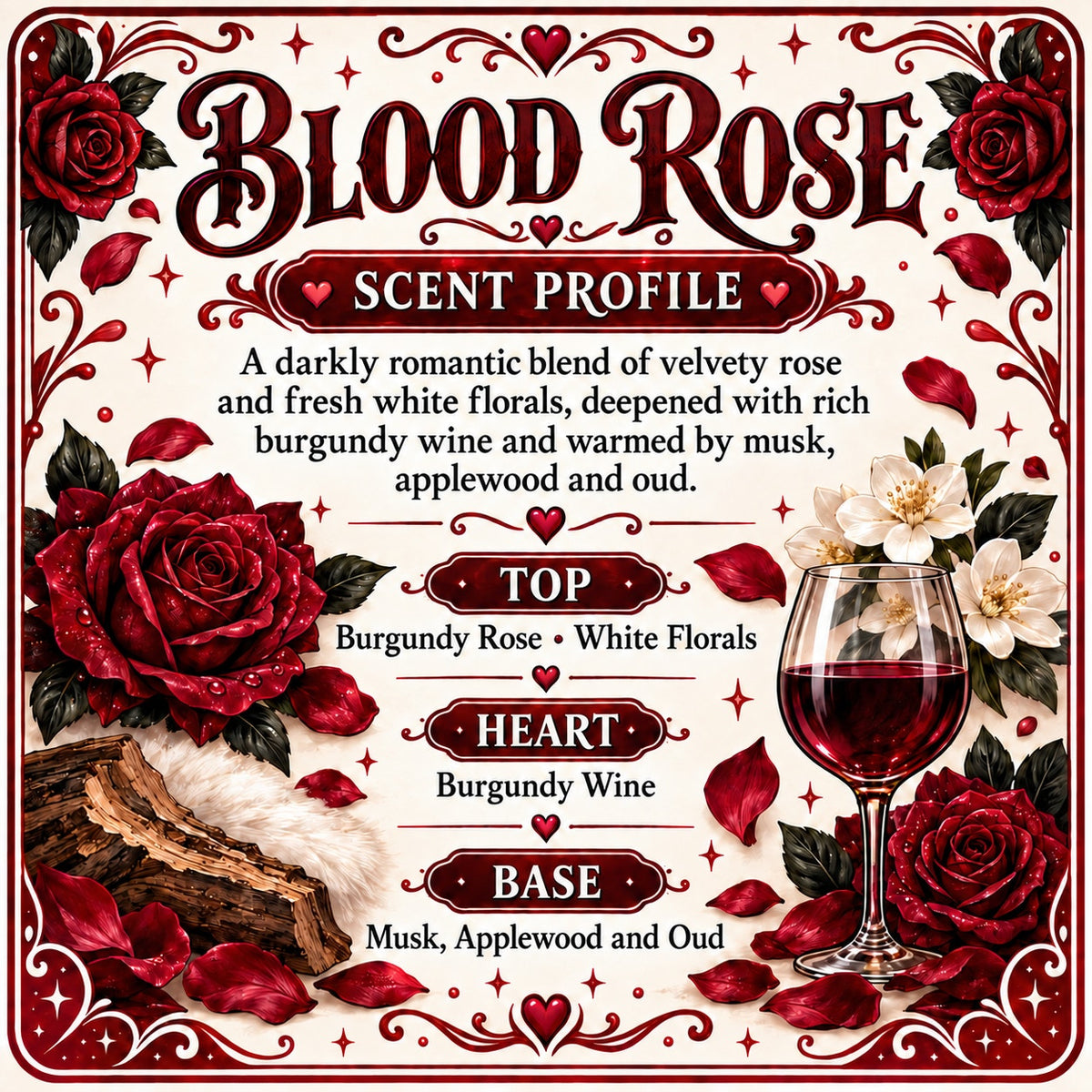 Handmade Blood Rose Soy Wax Melts Dark Rose Wine & Oud  2.5 oz