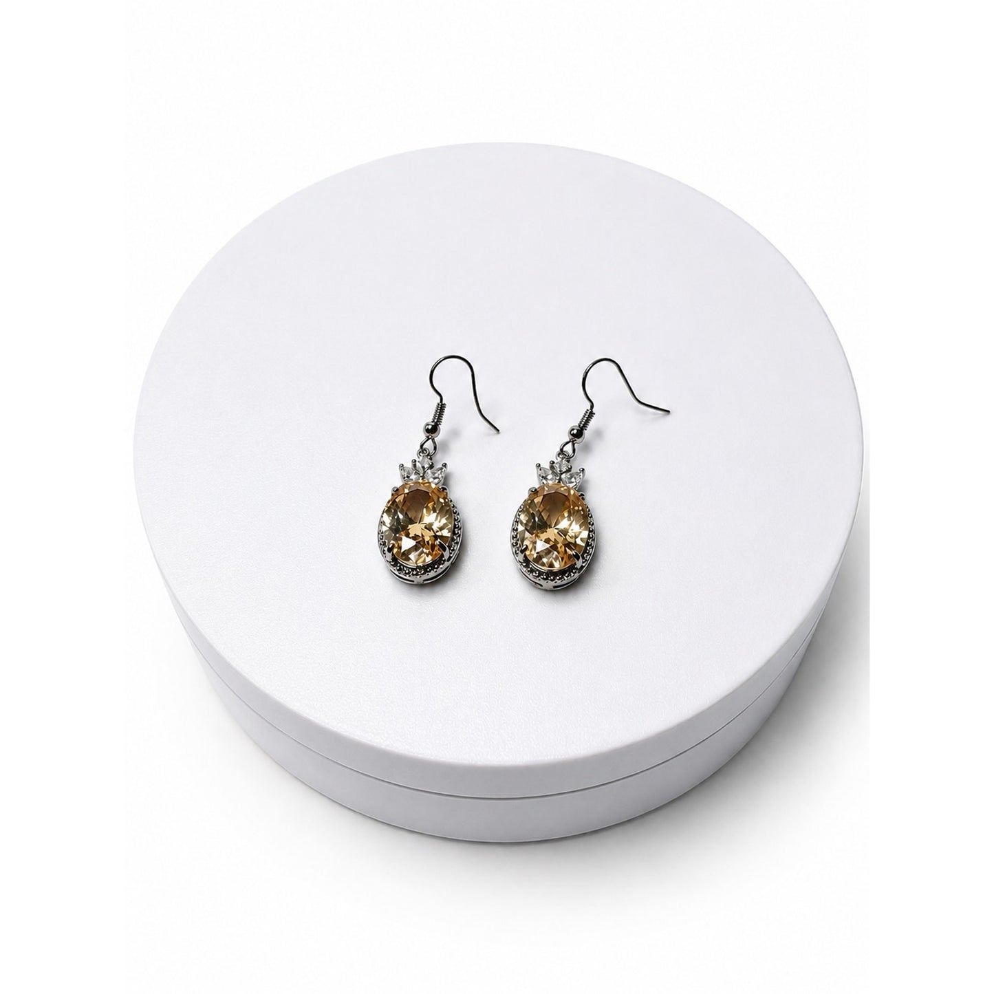 Bomb Party Lab Created Morganite & White Topaz Oval Dangle Earrings