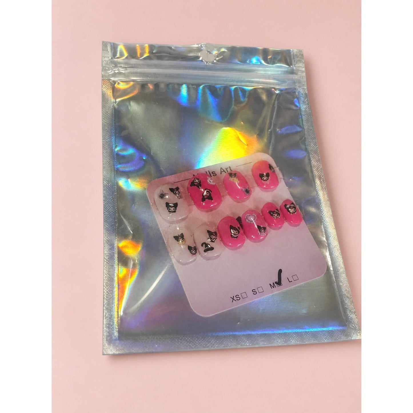 Kuromi Press On Nails – Handmade Pink Kawaii Nail Set – Medium Short Square Nails – Sanrio Inspired Nail Art