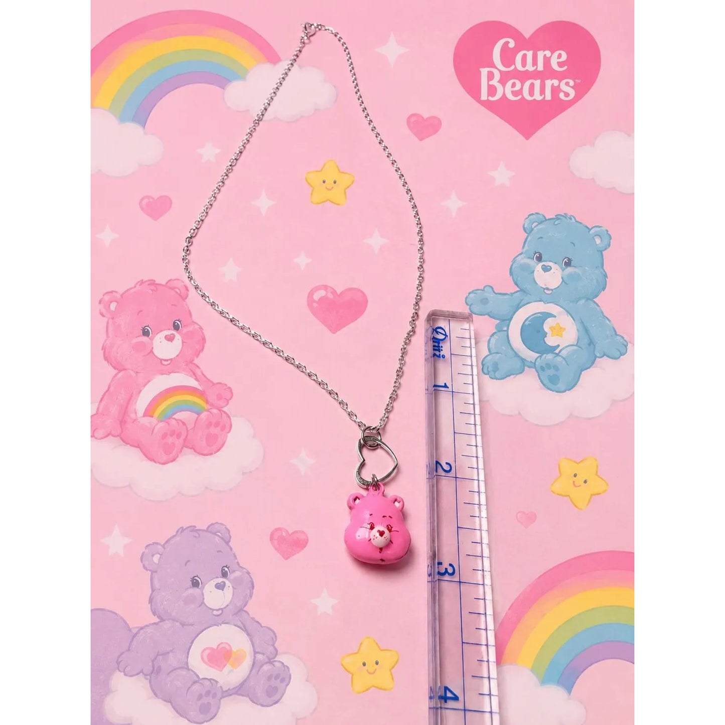 Cheer Bear Care Bear Pink Teddy Bear Necklace With Heart Design