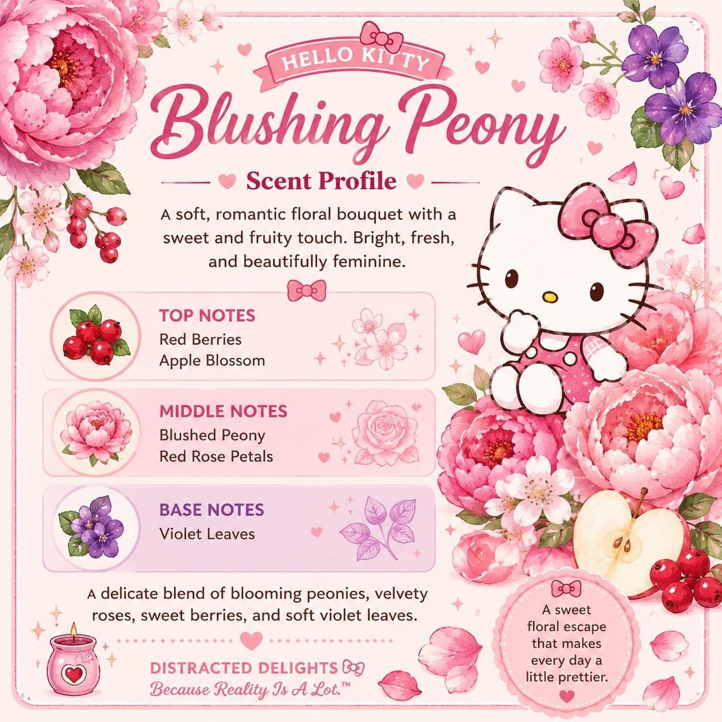 Hello Kitty Inspired Wax Melts | Sanrio Inspired Blushing Peony Wax Tarts | Kawaii Soy Wax Melts | 15 Piece Gift Bag | Cute Home Fragrance