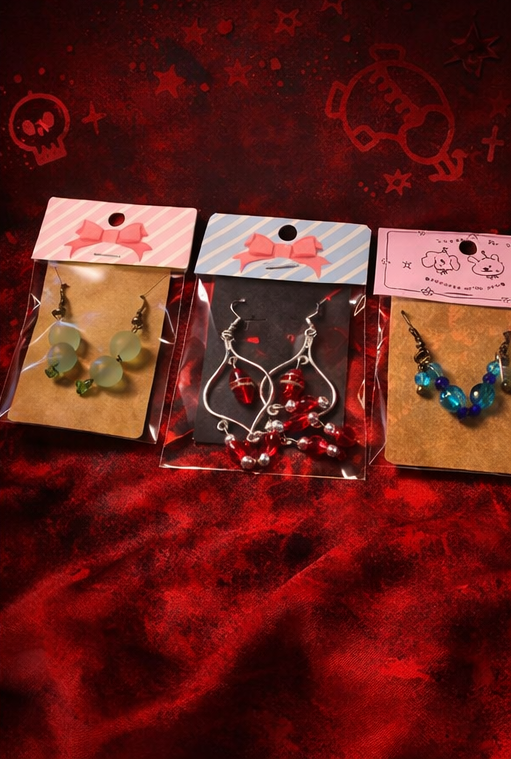 Handmade Beaded Earrings – Red, Seafoam & Blue 3-Pair Set