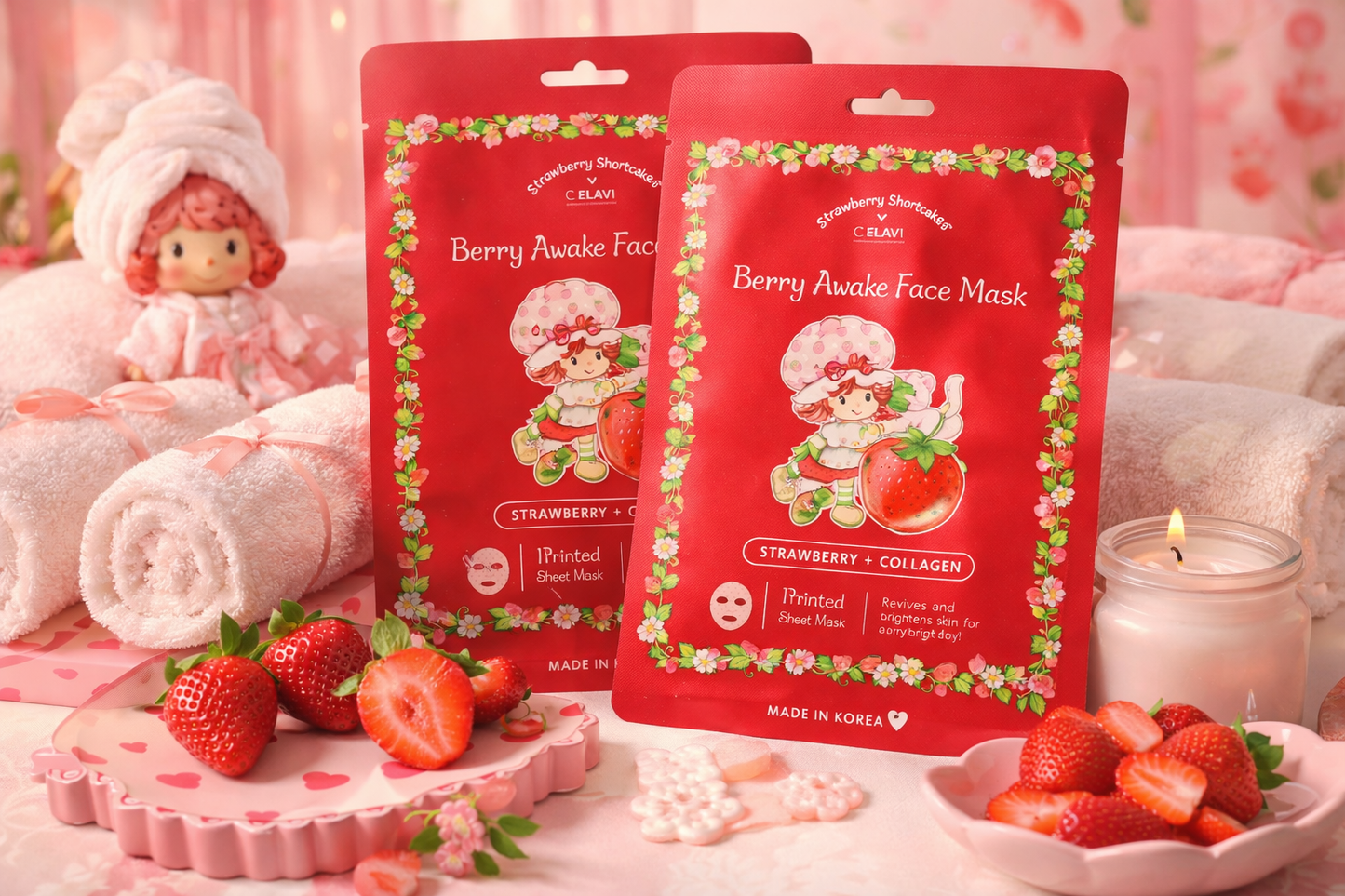 Celavi Strawberry Shortcake Berry Awake Face Mask – Strawberry + Collagen K-Beauty Sheet Mask