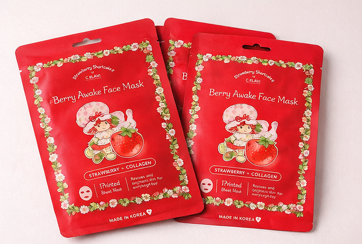 Celavi Strawberry Shortcake Berry Awake Face Mask – Strawberry + Collagen K-Beauty Sheet Mask