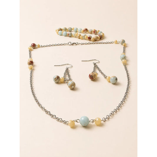 Impression Jasper Jewelry Set | Sea Sediment Style Necklace, Bracelet & Earrings