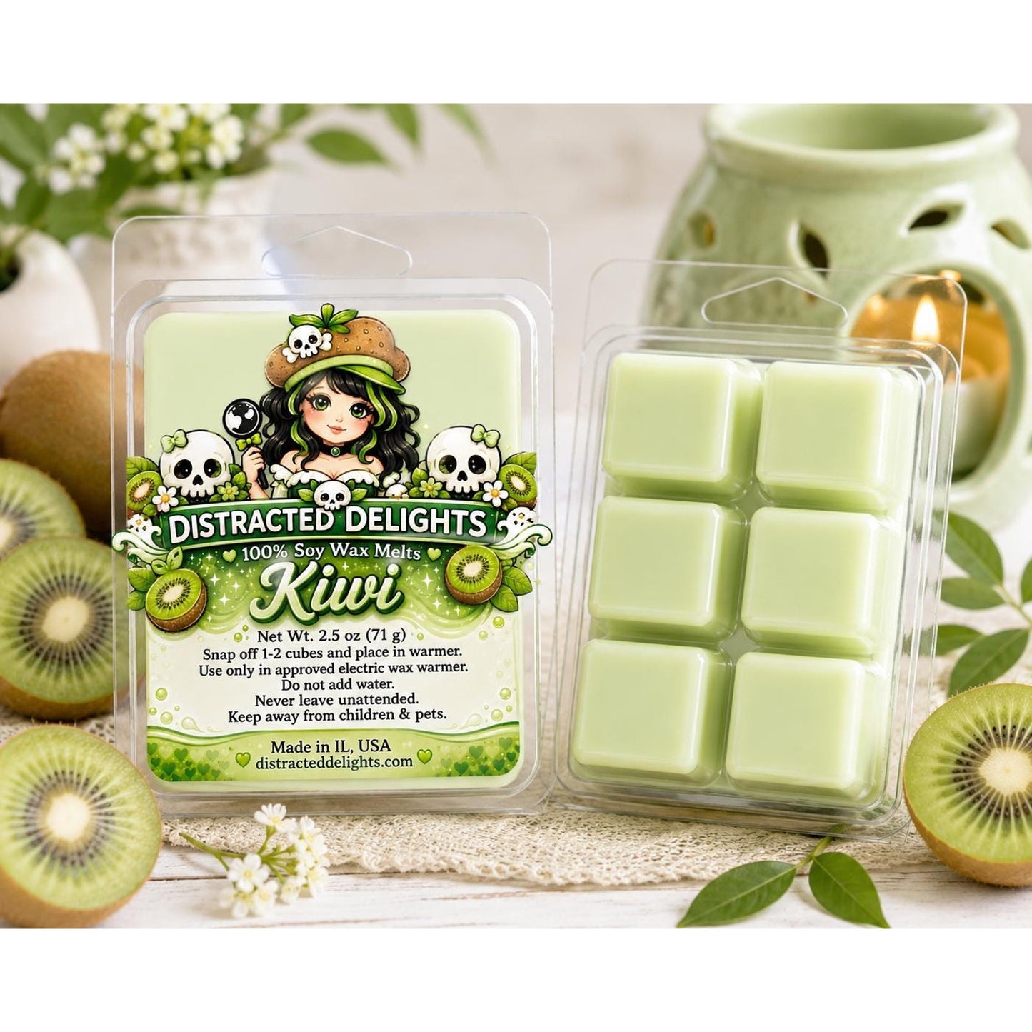 Kiwi Soy Wax Melts | Fresh Kiwi Scent | 100% Soy Wax | Highly Scented Wax Tarts | Fruity Wax Melts | Phthalate Free | 2.5 oz Clamshell