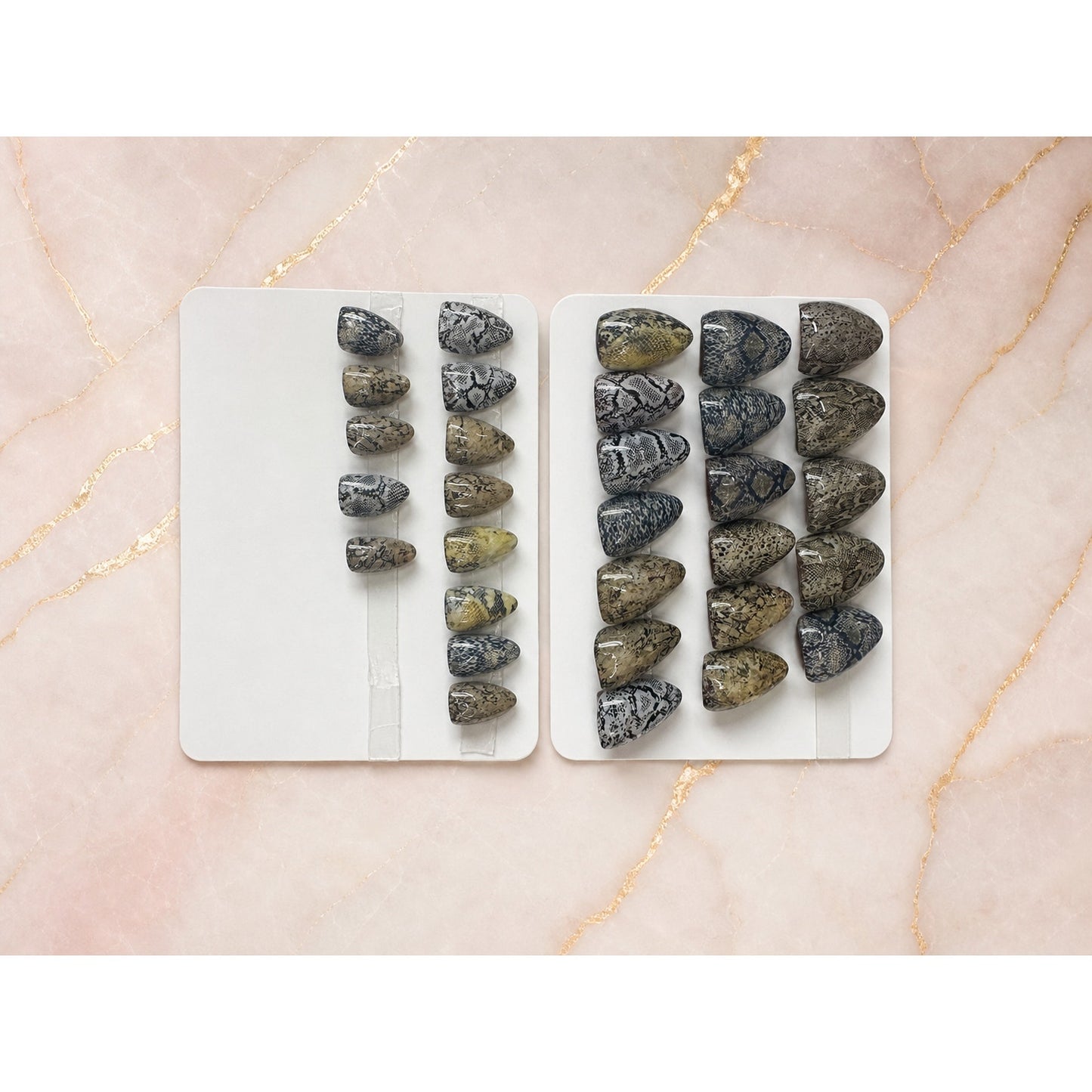 Handmade Snakeskin High Apex Almond Press On Nails 30 Piece Reusable Set
