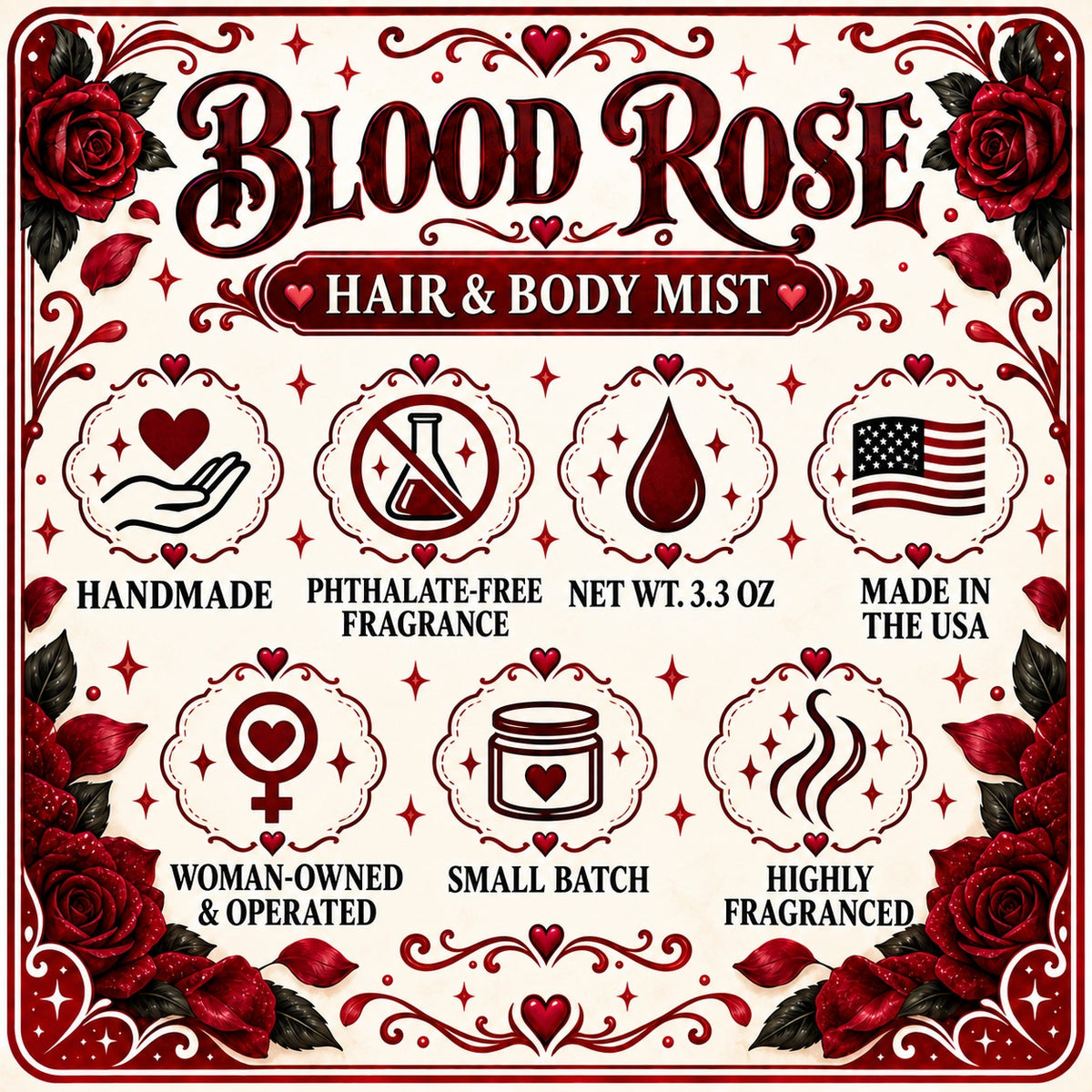 Blood Rose Moisturizing Hair & Body Mist Spray 3.4 oz Handmade