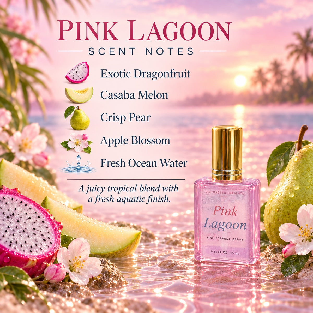 Pink Lagoon Fine Perfume Spray 15 mL Handmade Dragonfruit Melon Pear
