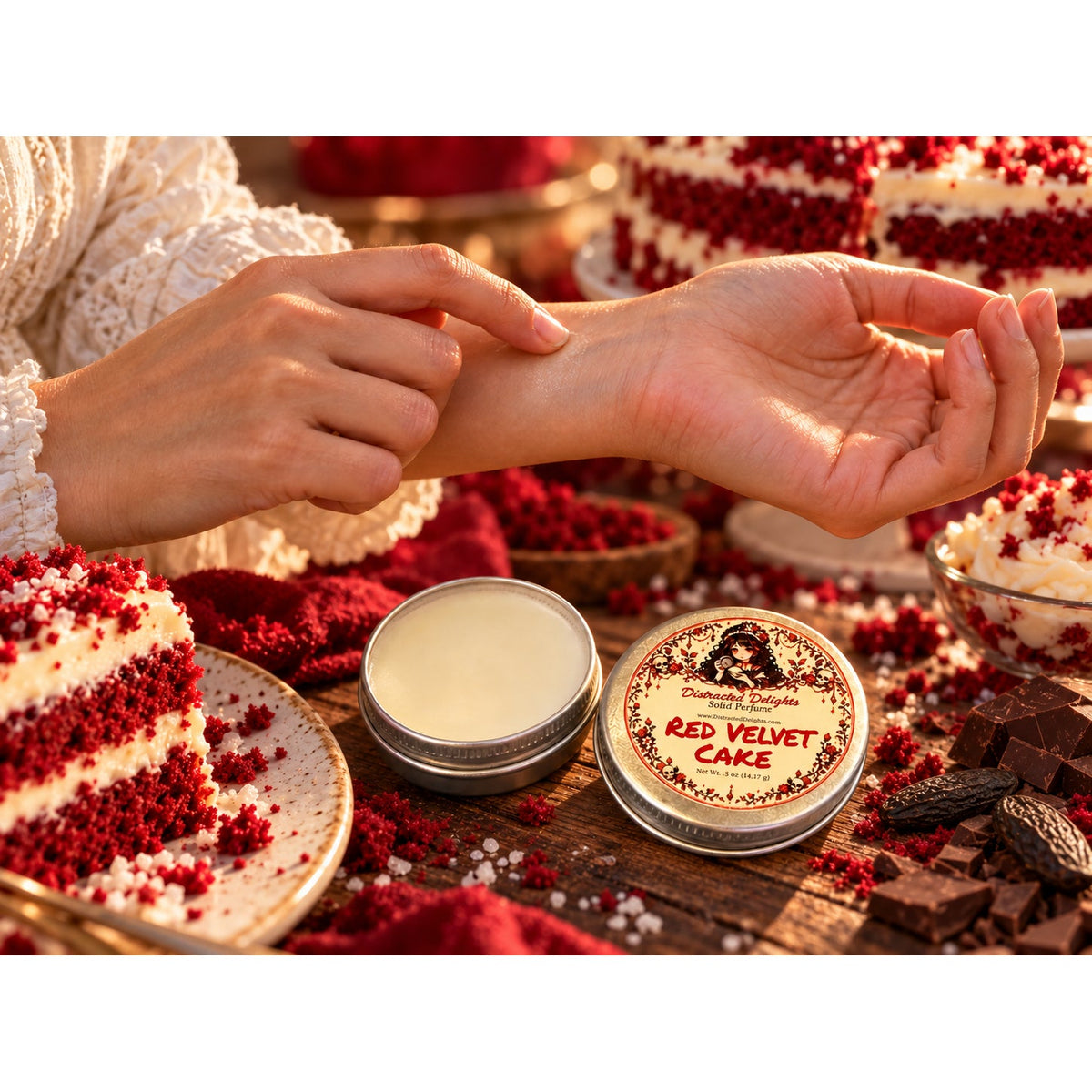 Red Velvet Cake Solid Perfume | Cream Cheese Icing, Chocolate & Tonka Bean | Gourmand Fragrance