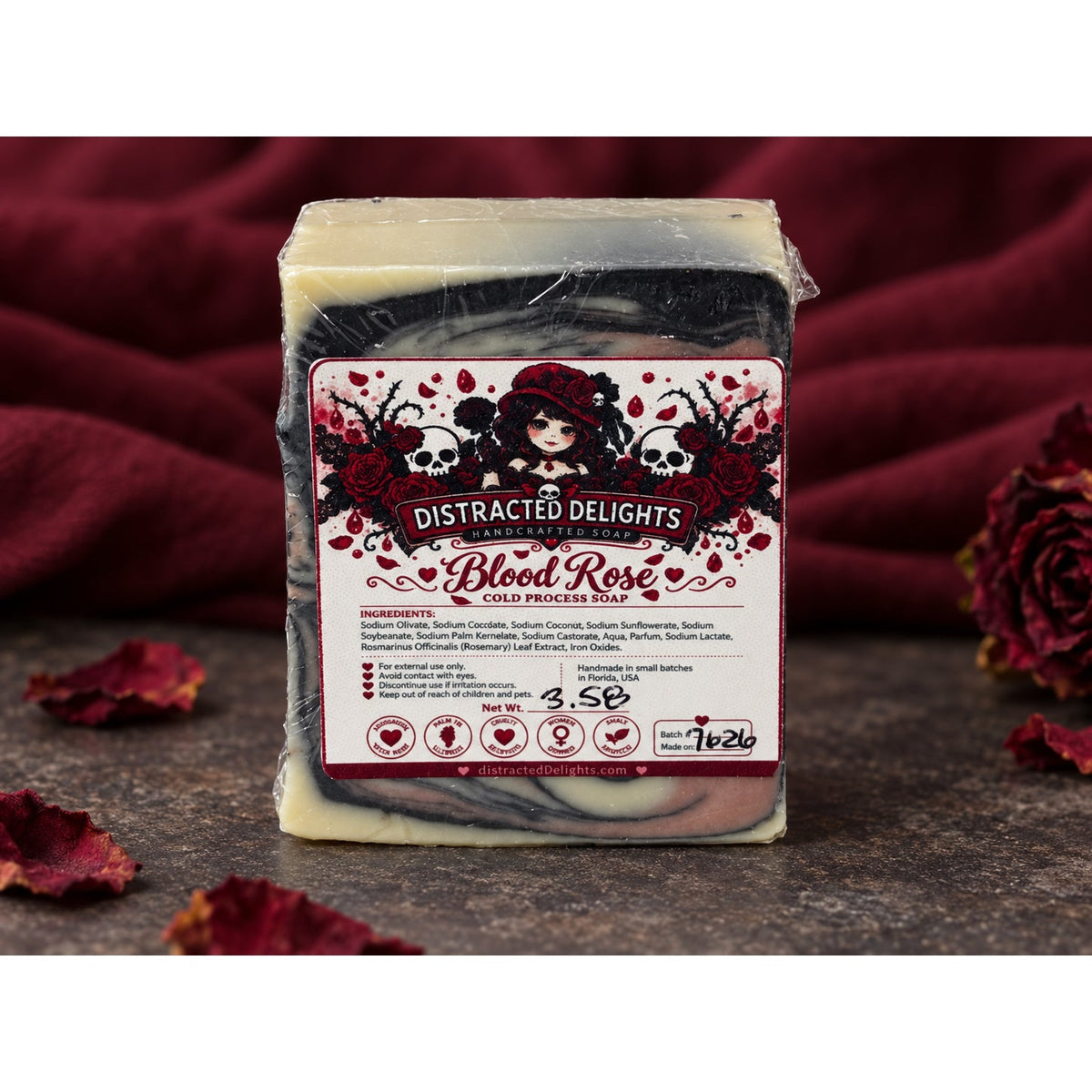 Blood Rose Soap Bar Handmade Cold Process Rose Wine Oud Gothic Gift 3.3 oz