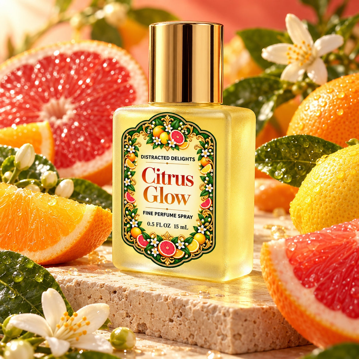 Citrus Glow Handmade Fruity Floral Fine Perfume with Grapefruit, Peach, Strawberry & Jasmine