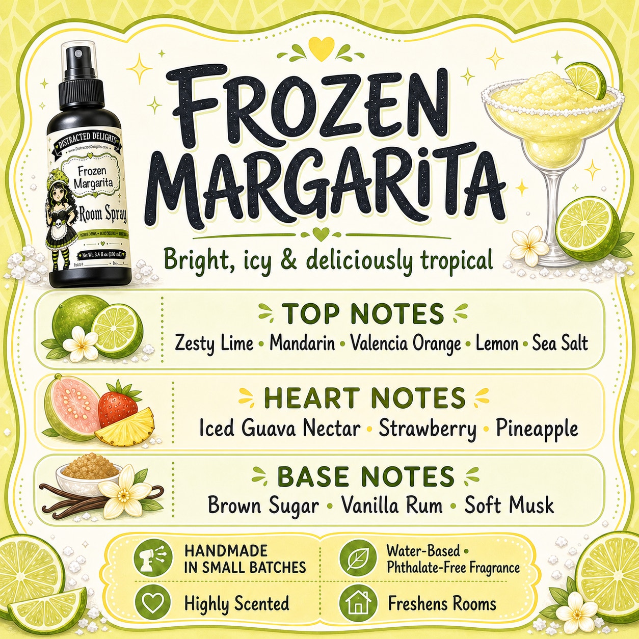 Frozen Margarita Room Spray – Tropical Lime, Guava & Vanilla Rum Home Fragrance