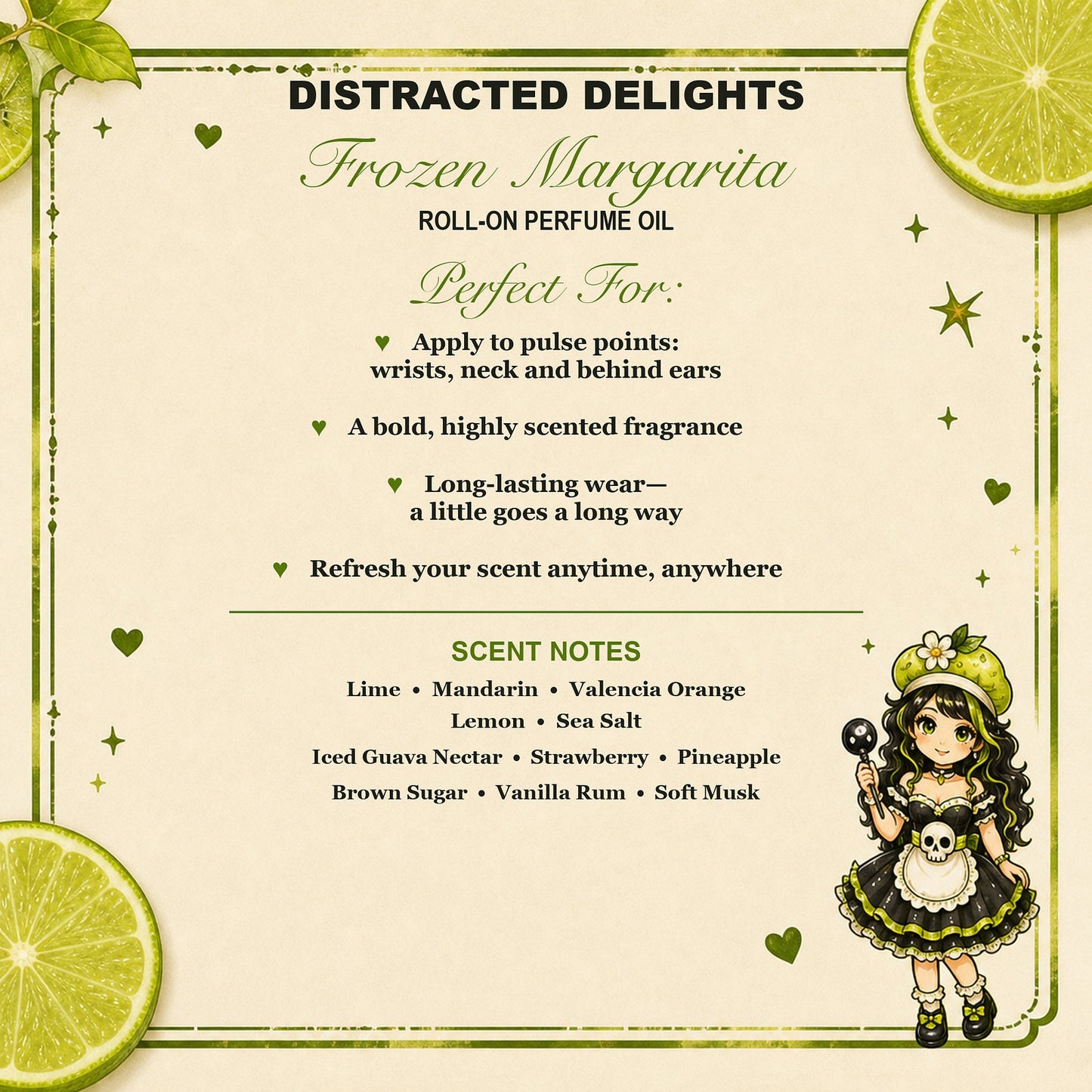 Handmade Frozen Margarita Roll-On Perfume Oil, Lime Citrus Tropical Scent, 10 mL