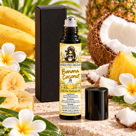 Banana Coconut-Handmade Roll On Perfume Oil, Tropical Gourmand Fragrance, 0.34 oz