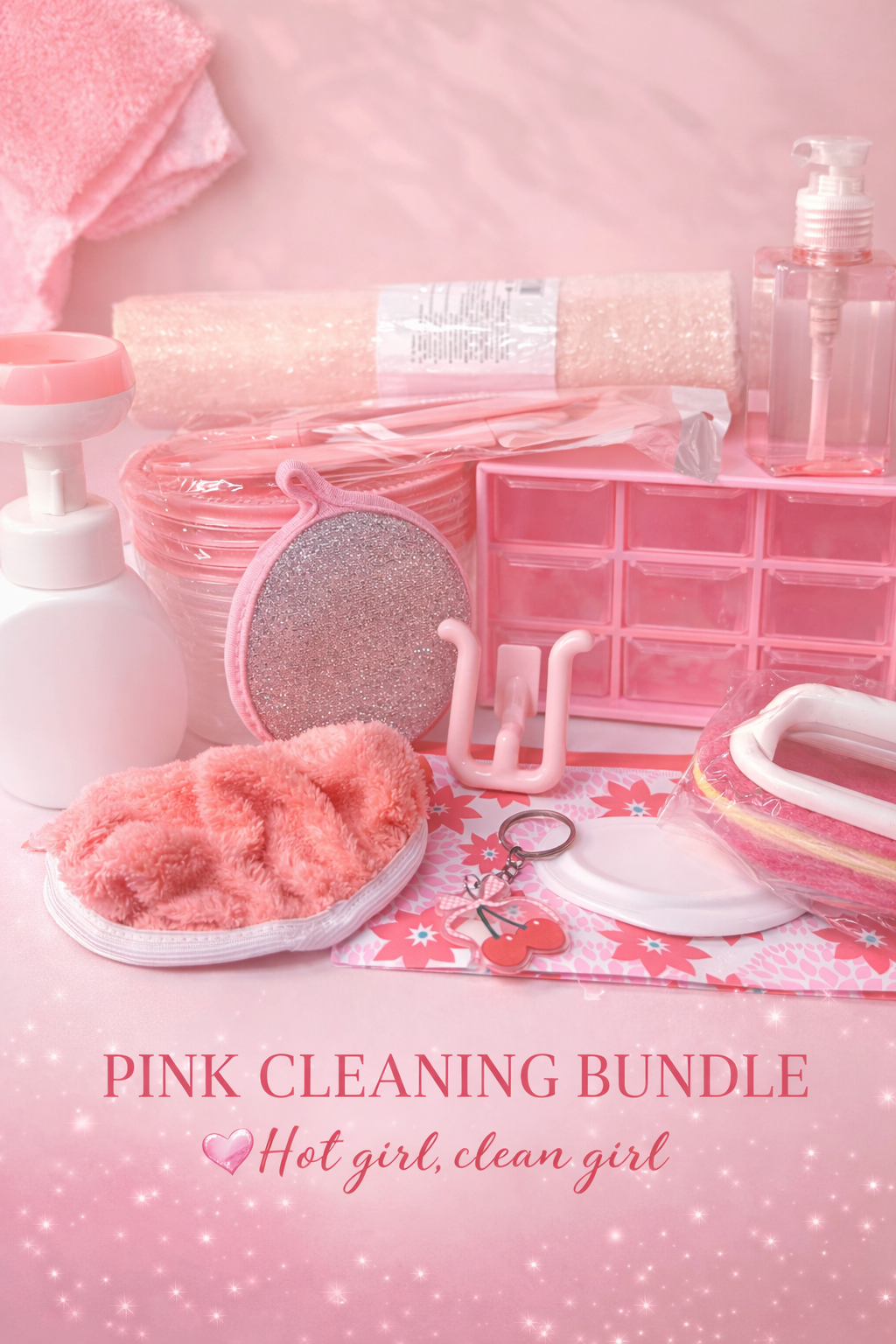 Pink Cleaning Supplies Bundle 18pc Clean Girl Aesthetic Home Reset Kit Kitchen