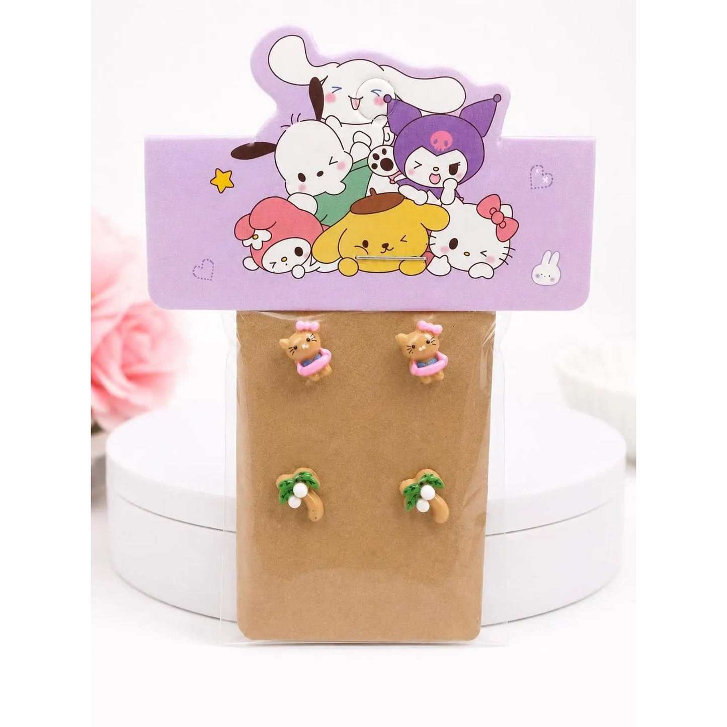 Hello Kitty Summer Stud Earrings Set 2 Pair Kawaii Earrings Tropical