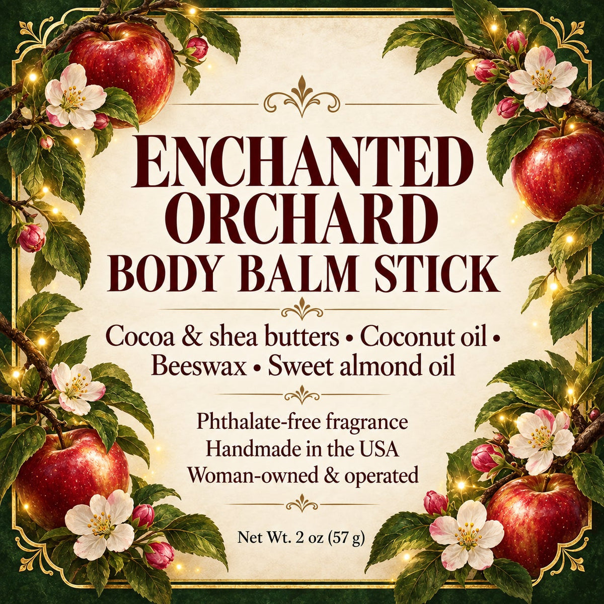 Enchanted Orchard Body Balm Stick | Apple, Floral & Vanilla Scent | Handmade Solid Lotion | 2 oz