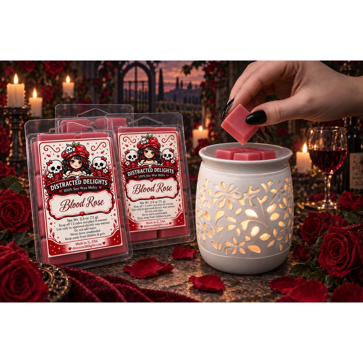 Handmade Blood Rose Soy Wax Melts Dark Rose Wine & Oud  2.5 oz