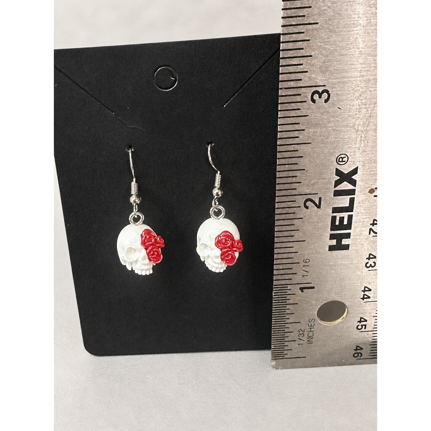 Handmade Skull & Red Rose Dangle Earrings