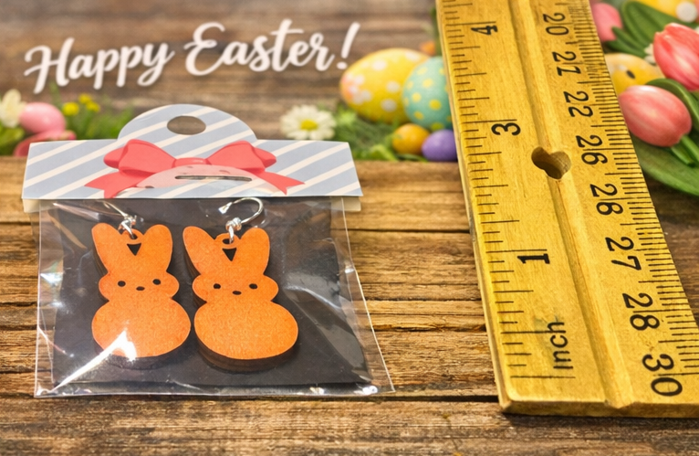Easter Bunny Spring Peeps Earrings Set of 6 – Wooden Marshmallow Bunny Dangle Earrings