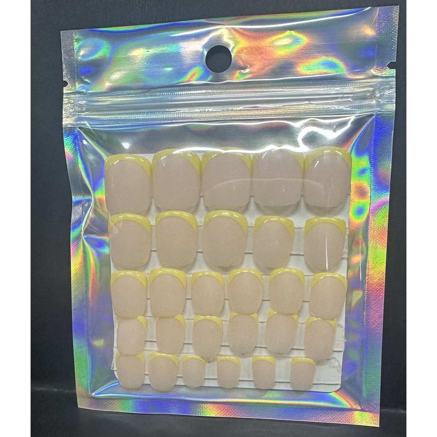 Hand Crafted Yellow FRENCH Tip Press Glue On Nails Set of 24!