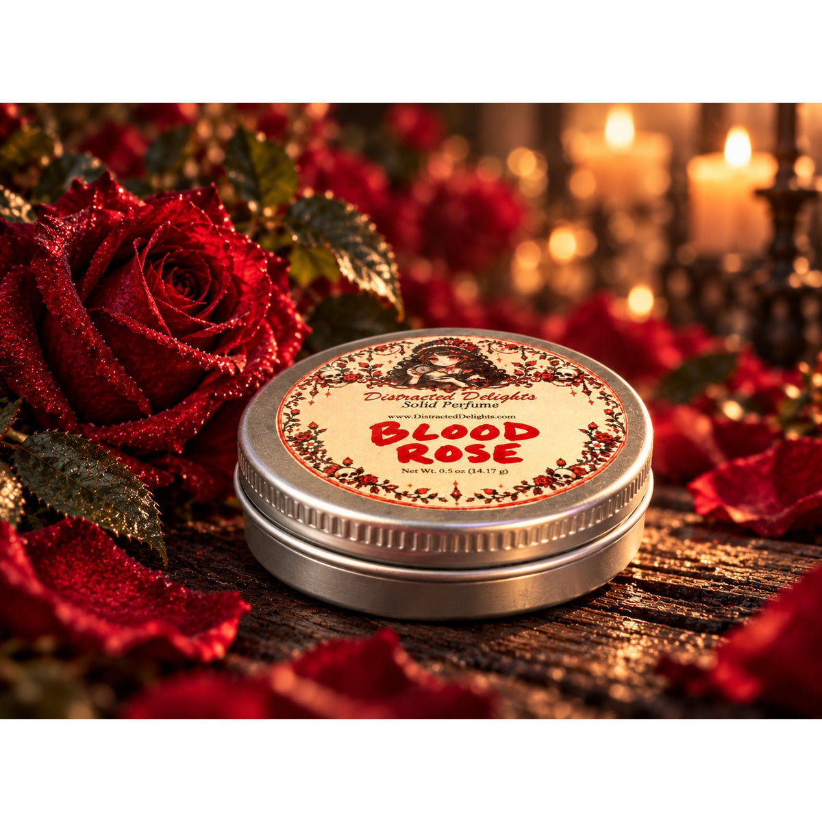 Blood Rose Solid Perfume, Burgundy Rose & Wine Fragrance with Musk and Apple Wood, .5 oz Travel Tin, Handmade Perfume Gift