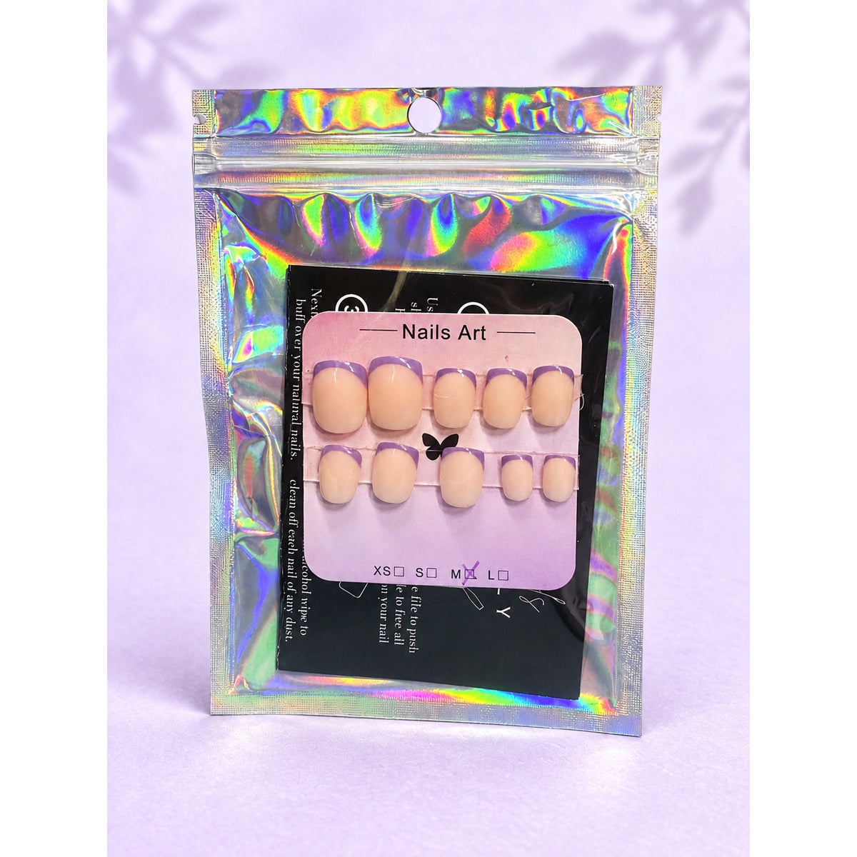 Purple French Manicure Sport Length Squoval Nail Set-Medium