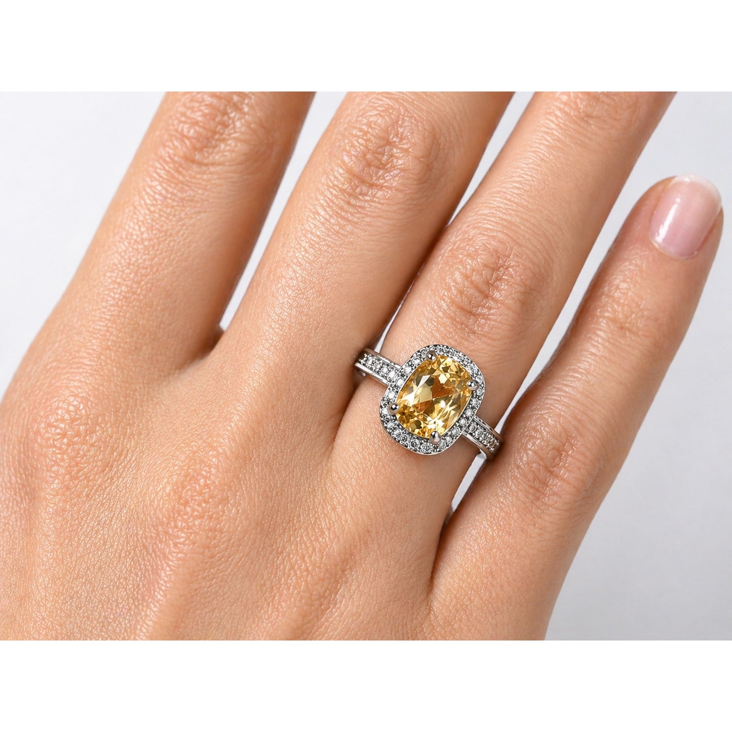 Vintage Style Citrine Ring Size 10 Sterling Silver 925 Cushion Cut