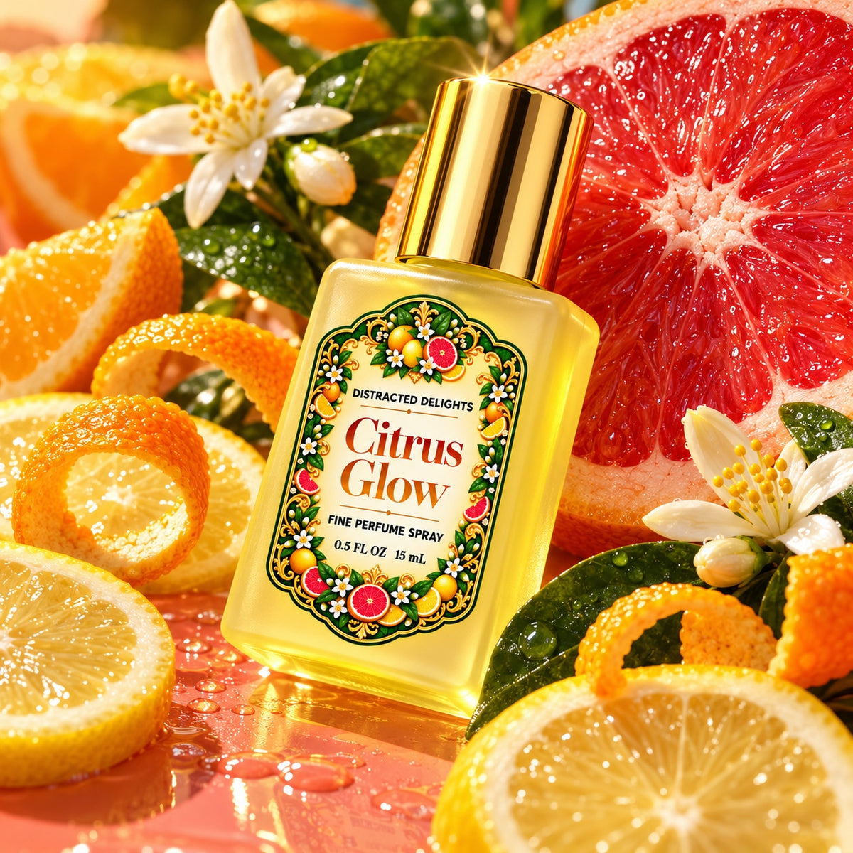 Citrus Glow Handmade Fruity Floral Fine Perfume with Grapefruit, Peach, Strawberry & Jasmine