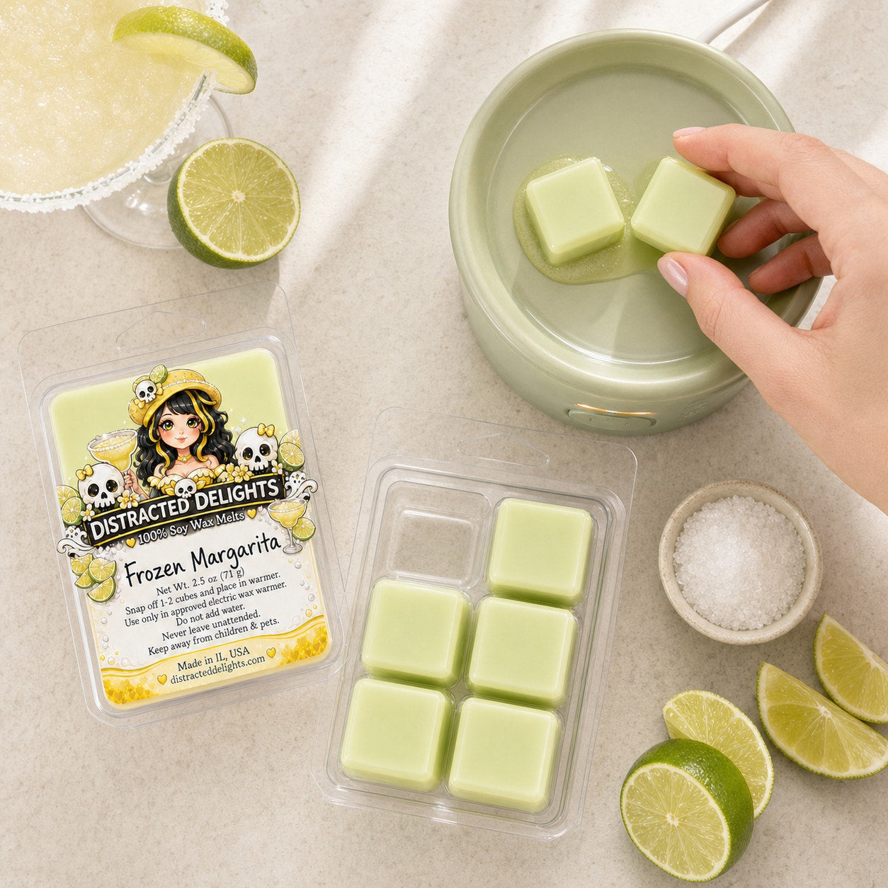 Frozen Margarita Soy Wax Melts – Lime, Guava & Vanilla Rum – 2.5 oz Highly Scented Wax Tarts