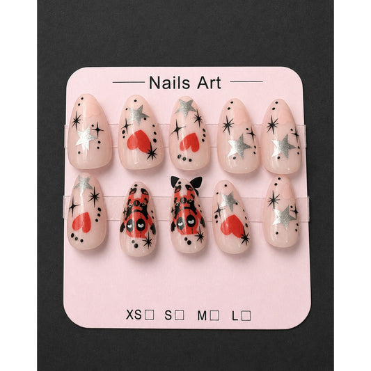 Pink Heart Antihero Comic Character Press On Glue On Nails Handmade Almond Shape