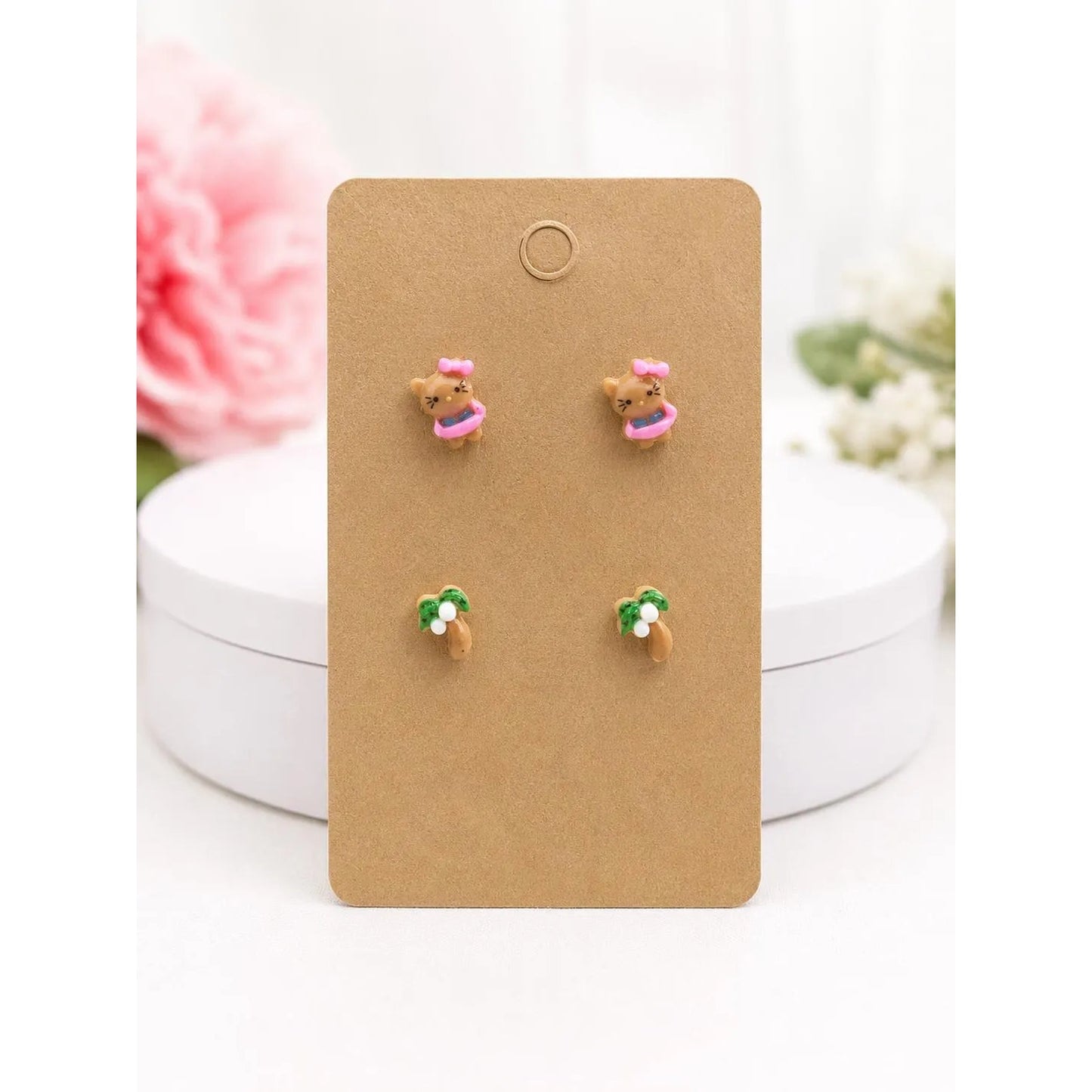 Hello Kitty Summer Stud Earrings Set 2 Pair Kawaii Earrings Tropical