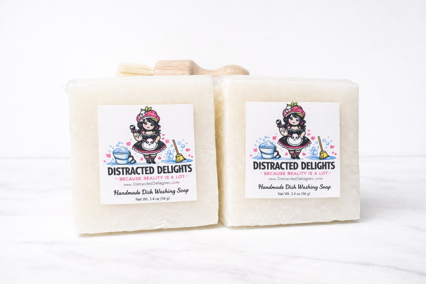 Dish Soap Bar & Bamboo Brush Set – Eco Friendly Solid Dish Soap for Grease Cutting Cleaning