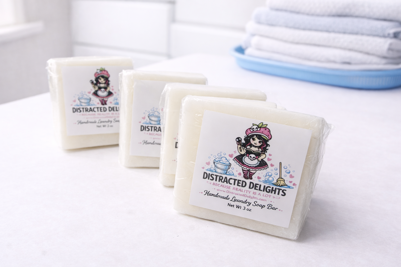 Close-up of a handmade laundry soap bar showing smooth texture and clean finish